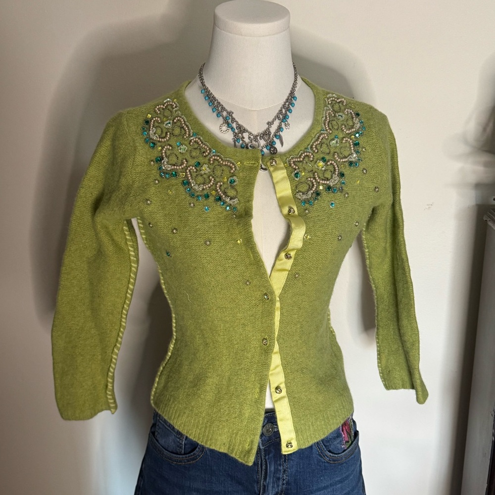 Free People Lime Green Embellished Cardigan